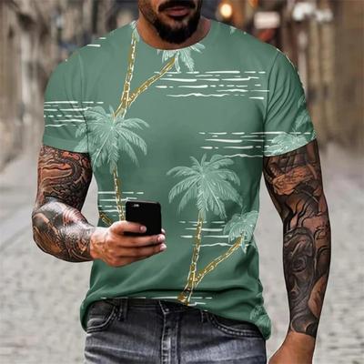 Summer Fashion T-Shirts with Coconut Palm 3D Print, Street Men's Large Size Daily T-Shirt with Round Neckline and Short Sleeves, T-Shirts, Tops