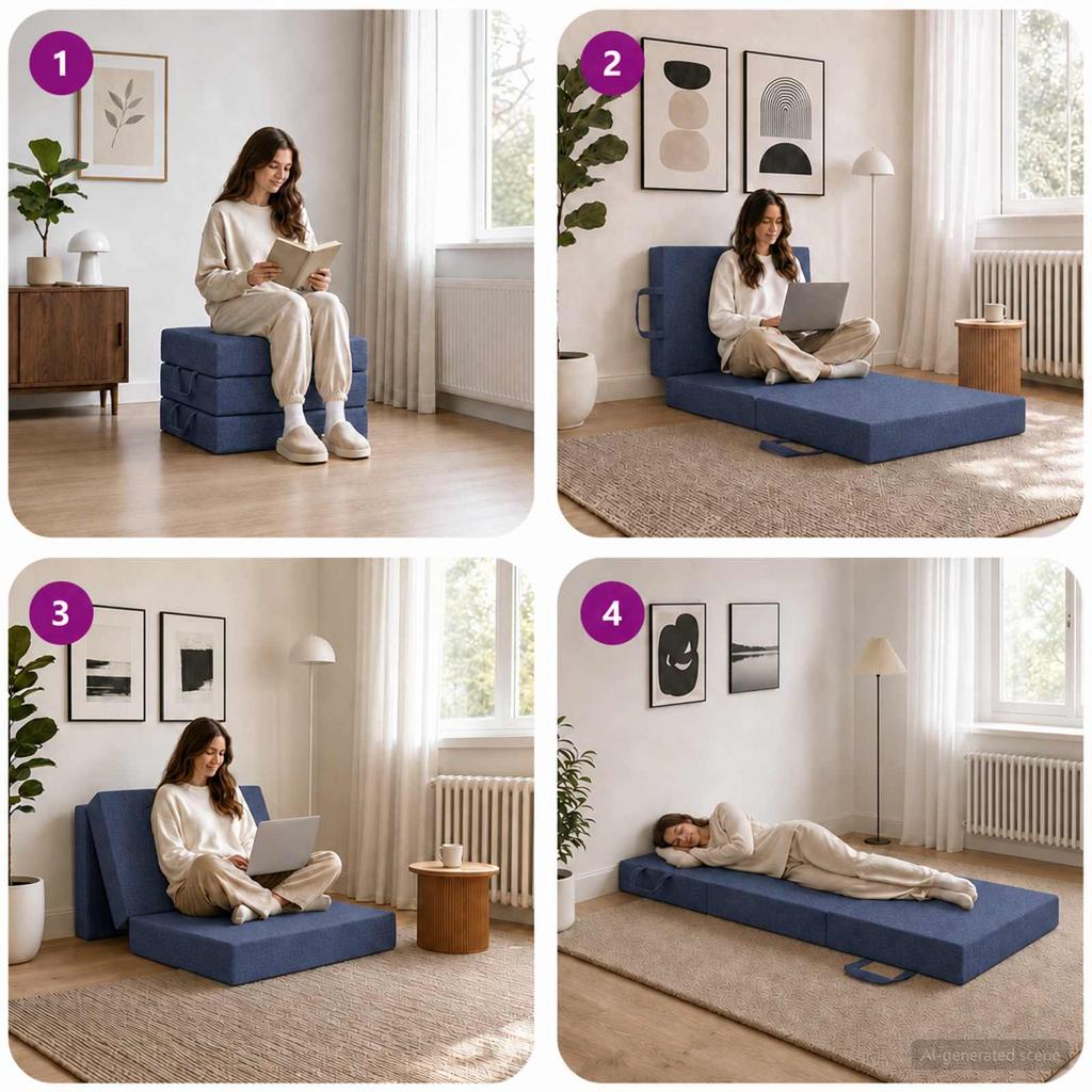 Folding Sofa Bed 75 x 63 x 45 cm Blue