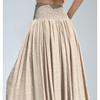 Summer Women Solid Linen Bohemian Ornaments Elastic Long Maxi Holiday Beach Skirt For Girl