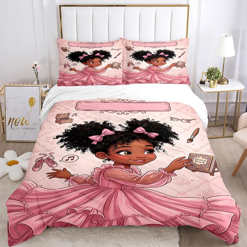 Africanamerican Girl Print 3Pcs Bedding Setduvet Cover With 2 Bedropillowcase Home Birthday Gift