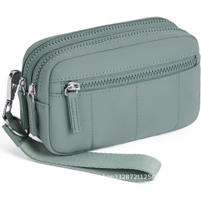 

Водонепроницаемая нейлоновая двухслойная увеличенная сумка на запястье, женская сумка для карт, для мелочи, кошелек для мобильного телефона, регулируемый плечевой ремень зелёный