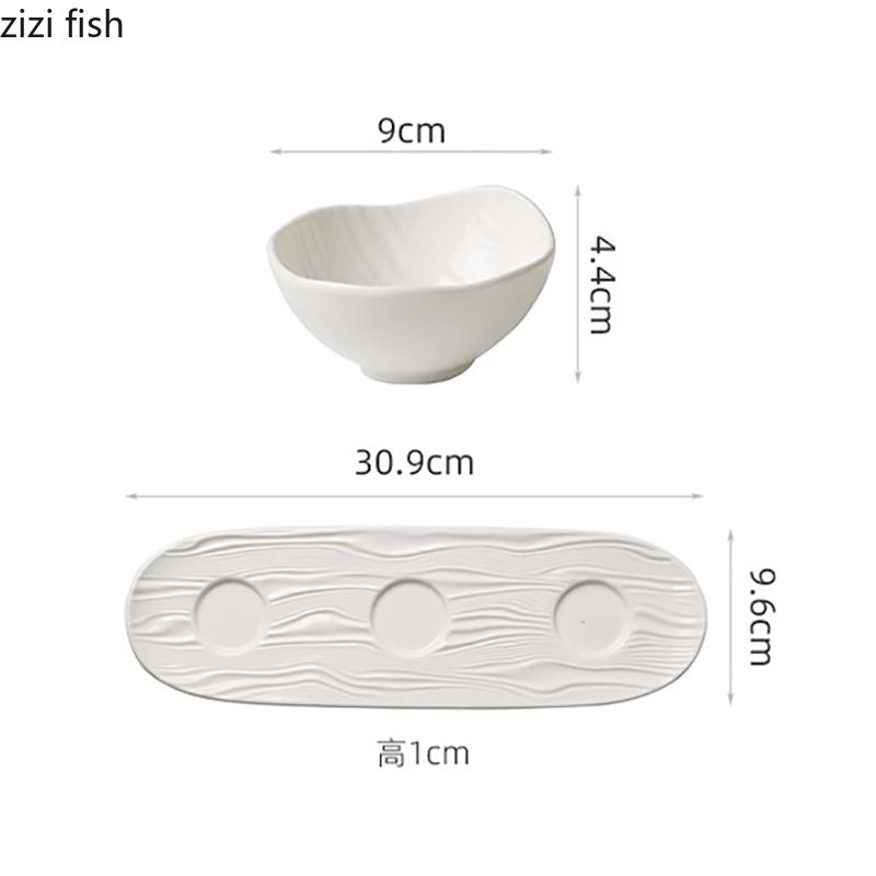 Water Ripple Ceramic Snack Bowl Seasoning Bowl Dessert Bowl Water Ripple Long Plate Dim Sum Plate Hotel Creative Tableware Set