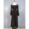 Foreign Trade Order H Home Autumn New Square Collar Stretch Wrap-around Waist Hugging Expose Clavicle Lady Joker Leisure Dress Women