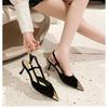Temperament Royal Sister Single Shoes Women's Summer Metal Pointed Heel Spring New Versatile Black Patent Leather Baotou Sandals