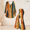 Women Plus Size Round Neck Three Quarter Sleeve Printed Flared Top Flared Pants Two Piece Set
