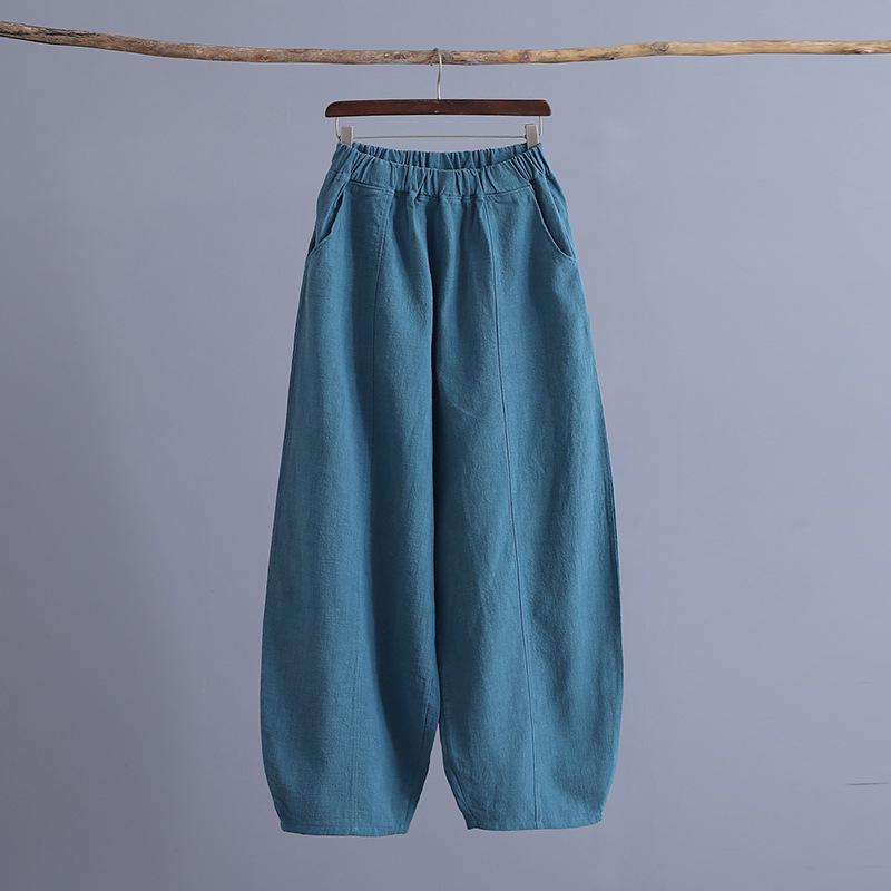 2026 Spring Retro Loose Plus Size Linen-Cotton Patchwork Yoga Lantern Pants for Women L