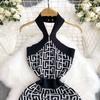 Sommer Frauen Marke Designer Sexy Halter Mini Kurze Strick Pullover Mantel Club Party Kleider