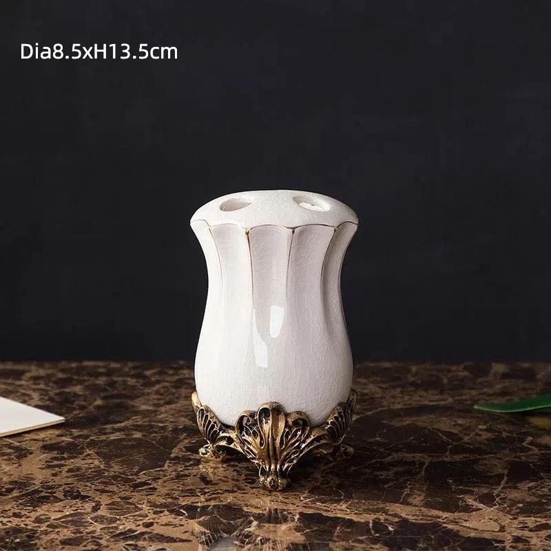 Handmade Retro Ceramic Bathroom Set | European Style Soap Dispenser, Toothbrush Cup & Soap Dish