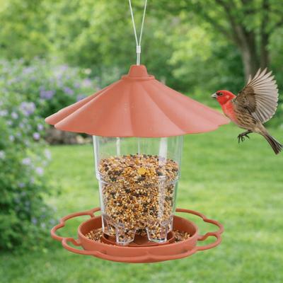 Mangeoire à oiseaux sauvage pliable et suspendue avec lanière Style gazebo Mangeoire automatique pour oiseaux Imperméable Grande capacité Récipient pour nourriture pour oiseaux