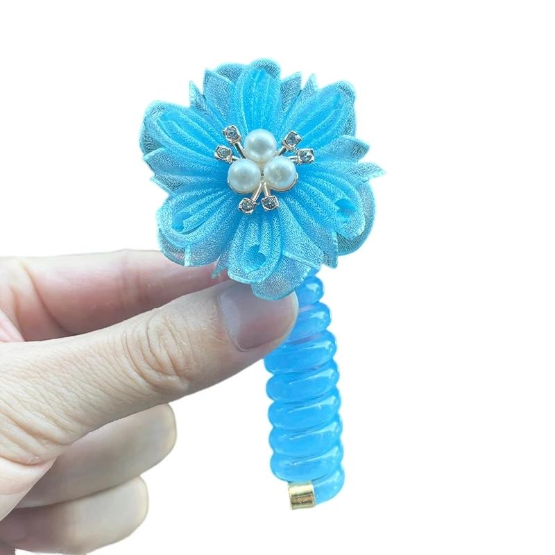 1PC New Lovely Beaded Big Flowers Elastic Spiral Hair Rope Head Rope Ponytail Hair Ring Rubber Band Headdress For Kids