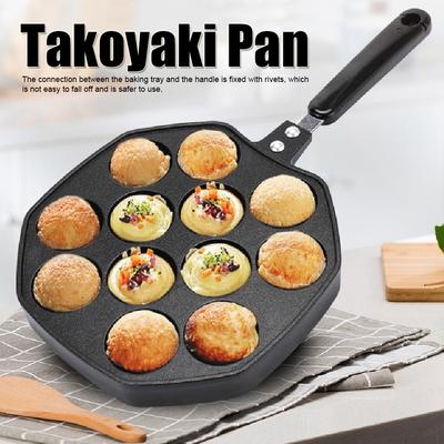 Takoyaki-Pfanne aus Aluminium mit 12 Mulden, Octopus-Bällchen, Eier-Puffs, Backform, Kochutensilien für Zuhause, Octopus-Bällchen-Maker, Takoyaki-Maker