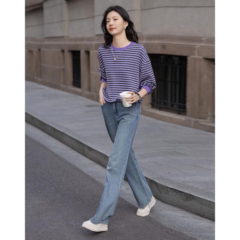 Women's Korean Style Color Block Striped Sweatshirt