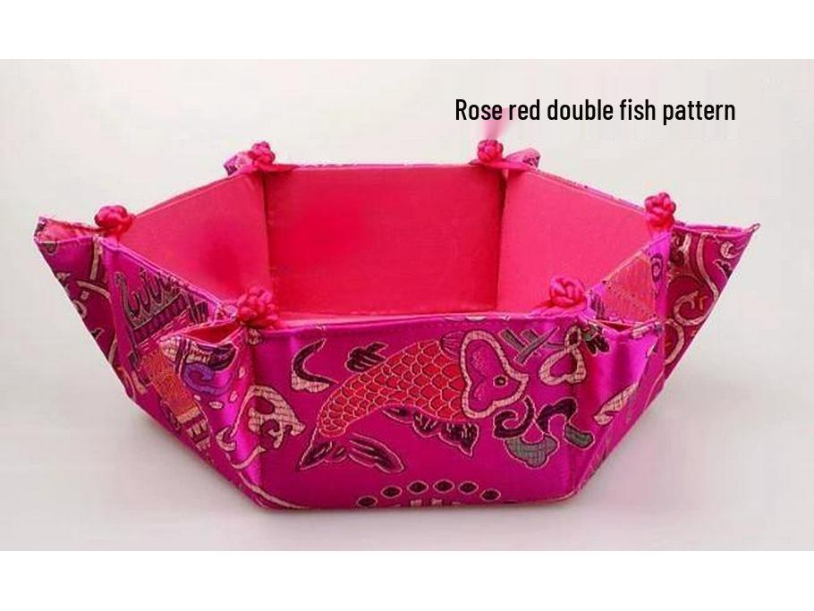 Hexagonal Silk Brocade Fruit and Snack Basket