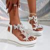Fashion Crystals Womens Shoes Butterfly Wedges Sandals Women Summer Chunky Platform Elastic Band  Woman Pearls High Heels