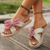 Women's Bow Knot Espadrille Slide Sandals Cute Waffle Texture Summer Beach Slippers