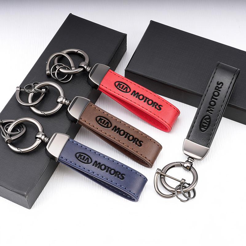 JCRZ5 Leather Car Styling Keychain Pendant Keyring Accessory For KIA KN Forte Sportage EV9 Stonic K2 K5 Ceed Proceed GT Line Soul Flip
