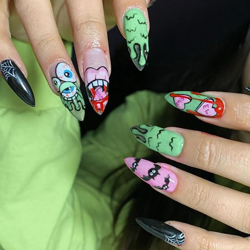 Halloween Spider Nail Art Press-On Nails With Glue Or Jelly Adhesive Trendy Disposable False Festive Costume Party