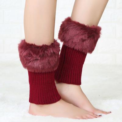 Women Leg Warmers Winter Autumn Lady Crochet Knitted Fur Trim Leg Boat Socks Thick Boot Cuffs Ankle Warm Foot Cover