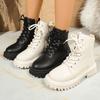 Fashion Winter Warm Short Plush Ankle Boots Women Fashion Zip Lace Up Platform Combat Boots Woman Comfy Low Heels Shoes Zapatos De Mujer