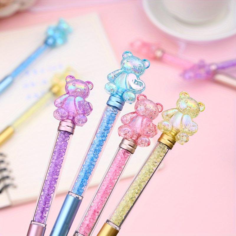48Pcs/Box Laser Acrylic Love Bear Twisting Ballpoint Pen Black Writing Ink Cute Shining Diamond Pen School Stationery Wholesale