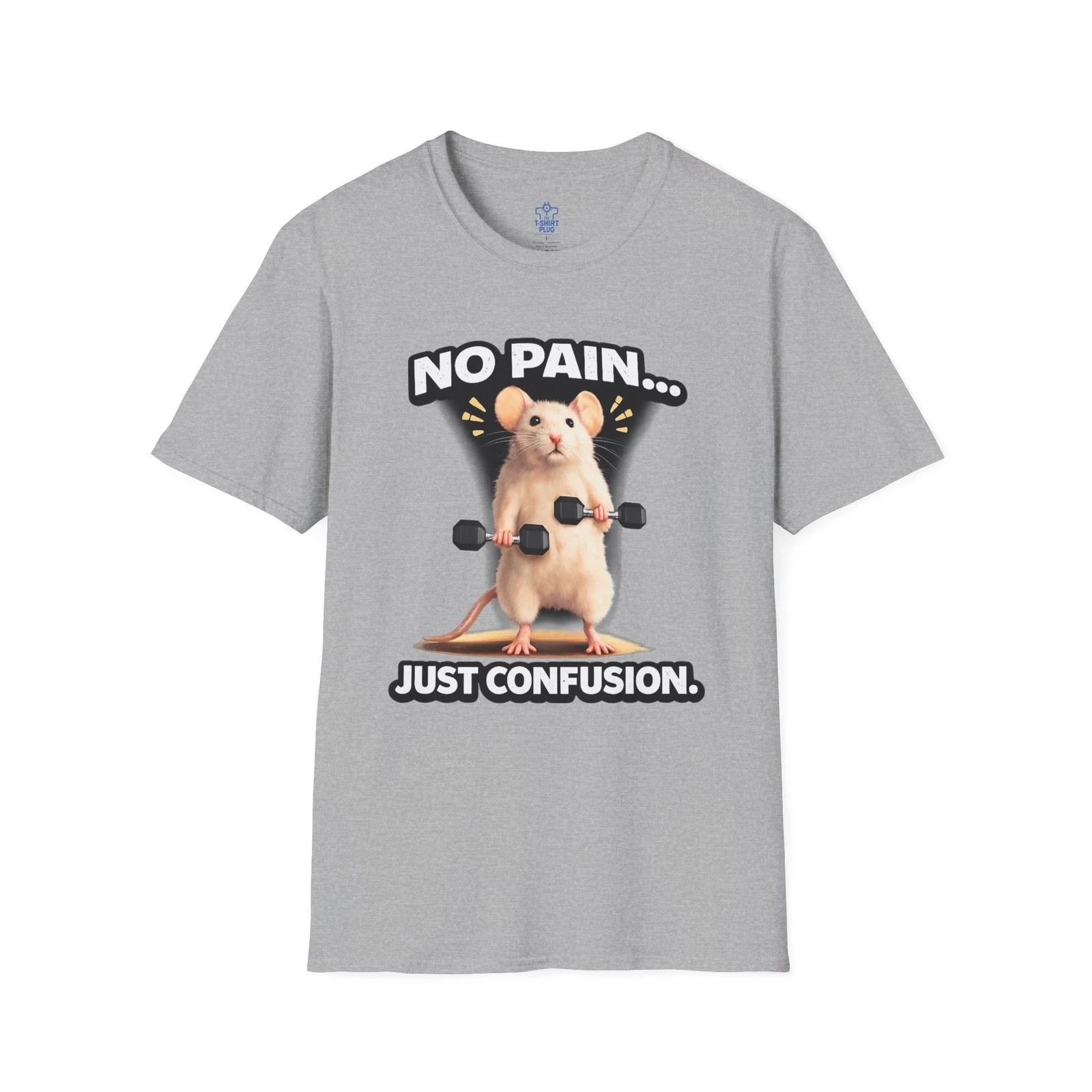 Confused Mouse Lifting Weights T shirt | No Pain Just Confusion Funny XL