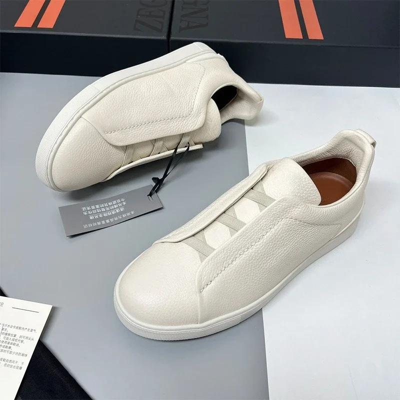 Spring Autumn Vintage High Quality Genuine Leather Lace-Up Shoes Man's Solid Color Round Toe Low-cut Flat Bottom Shoes