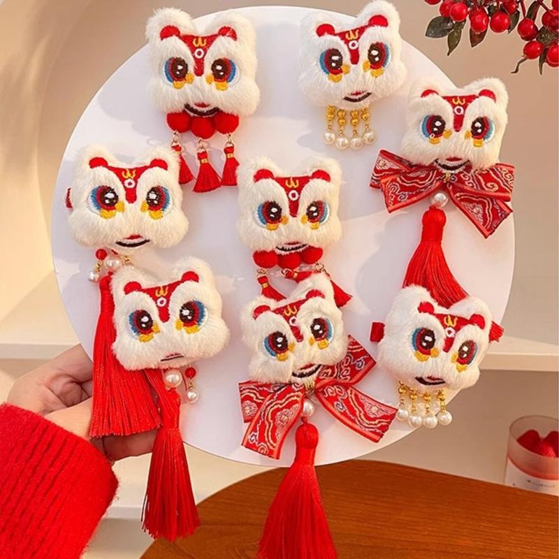 New Year Hair Clip Pearls Side Clip Tassels Pompoms Sweet Bowknot Plush Furry Hairpin Sweet Cool Photo Props