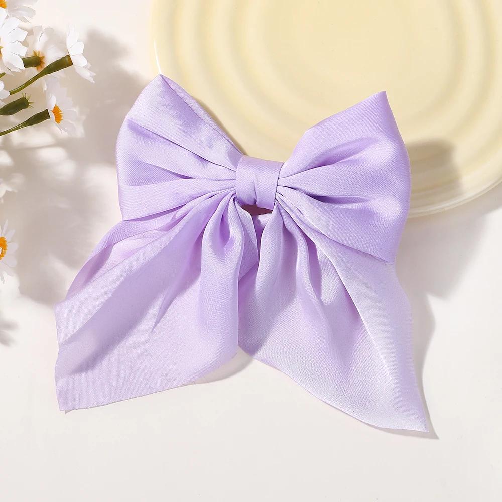 RAINBOW BOWS 4.9inch Bowknot Hair Clip for Womens Sweet Ponytail Hairgripes Girls Solid Color Satin Butterfly Dress Barrettes