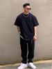 Three Needles 270G Heavy 32-Double Yarn Solid Color Unisex Short Sleeve T-Shirt with Stylish Small Collar