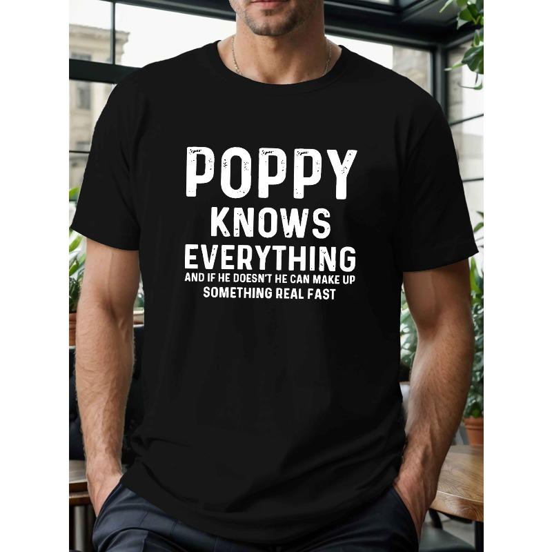 

PLUS SIZE Big & Tall Men s Summer T-Shirt - Breathable, POPPY KNOWS EVERYTHING Graphic Print, Casual Short Sleeve Tee, Machine Washable 4XL чорний