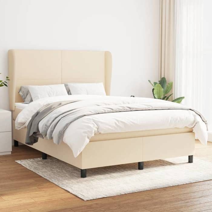 3127810 vidaXL Divan Bed with Mattress Cream 140x200 Cm Fabric