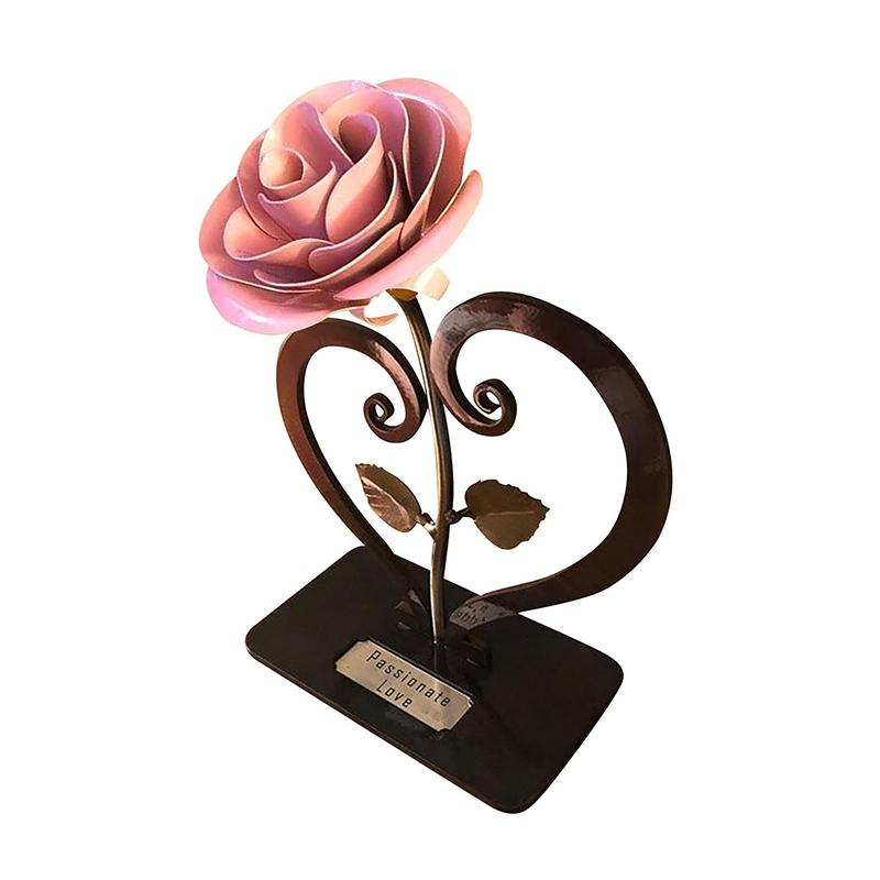 

Железная роза с металлической подставкой в форме сердца, винтажные искусственные цветы розы со знаком страстной любви, идеальный подарок на День святого Валентина розовый