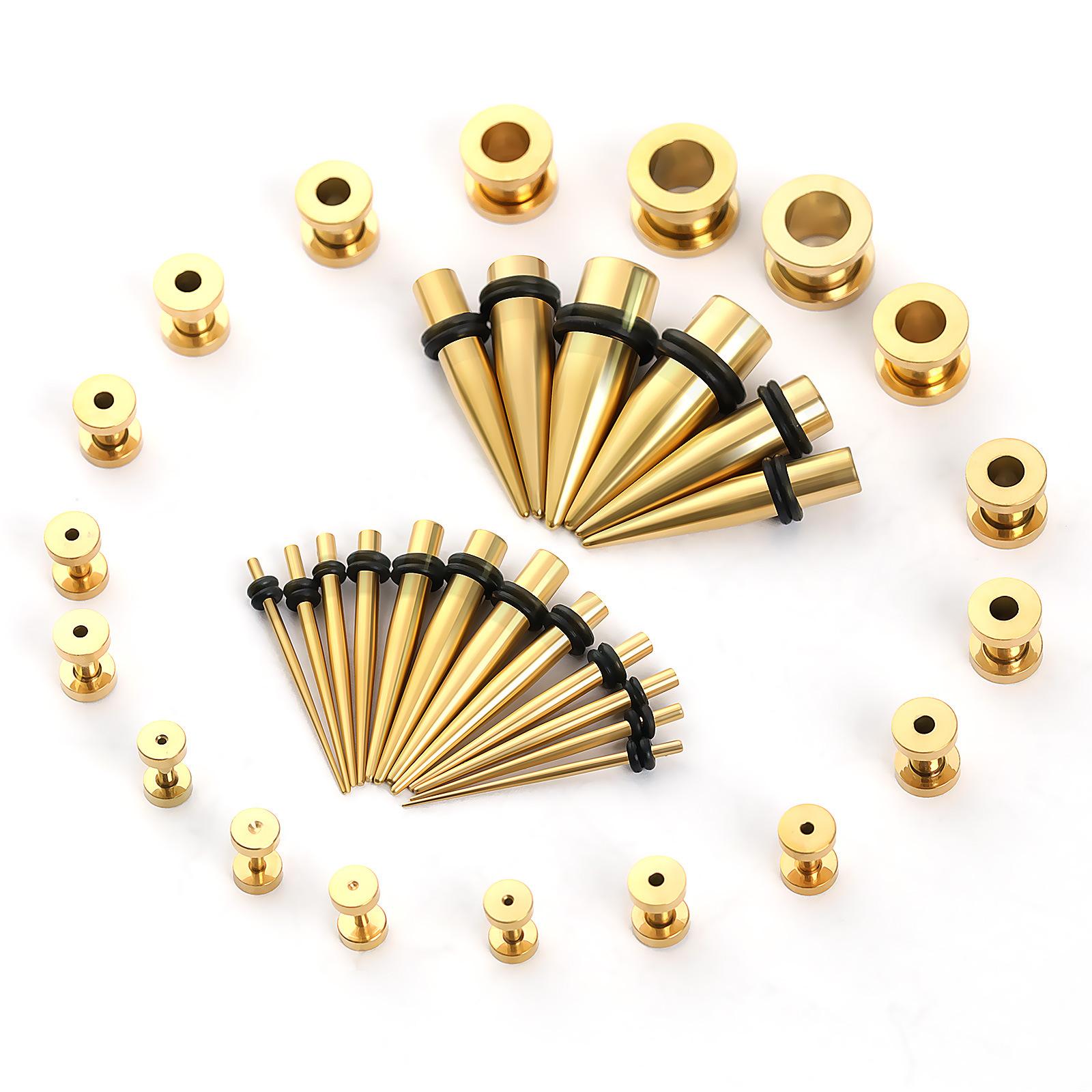 

36 Pieces Suit Cone Horn Auricle Ear Amplifier Ear Extender Piercing Jewelry Stainless Steel Piercing Ornaments Piercing Jewelry Auricle Suit Gold 36-Piece Set