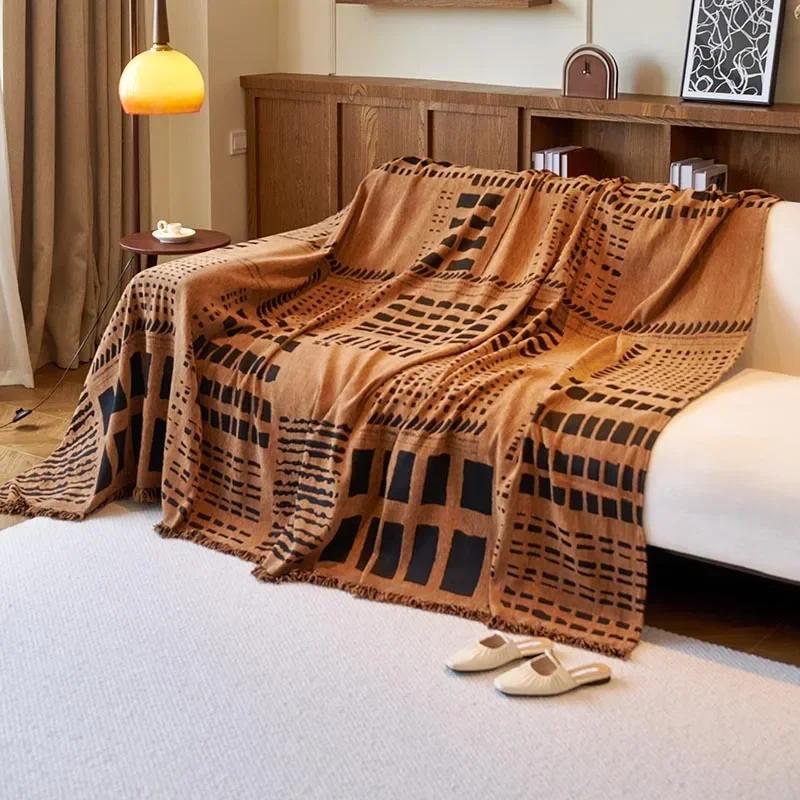 Luxury Style Chenille Sofa Towel With Tassels Double-side For Living Room Camping Picnic Large Blanket Leisure Relax Beach Towel