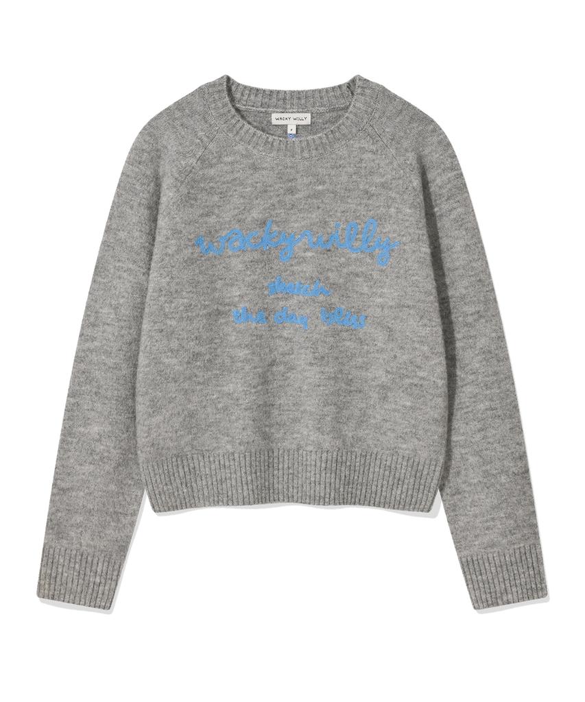 WACKY WILLY Women'S Hairy Lettering Embroidery Pullover Grey