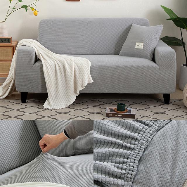 Jacquard Thick Sofa Covers For Living Room Plain Couch Cover Corner L Shape Chaise Longue Sofa Slipcovers Solid Color 1pc for Home