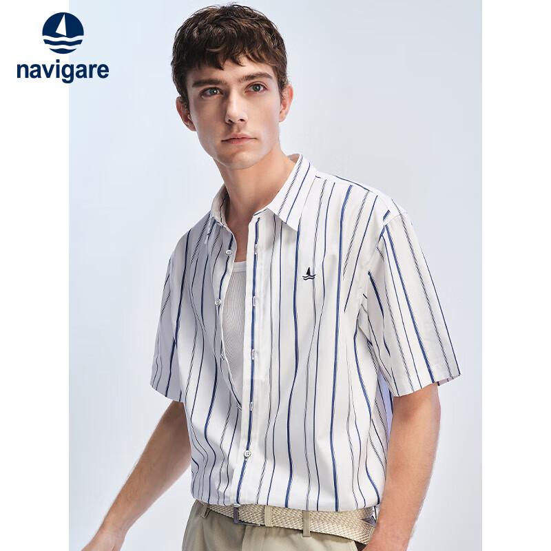 Navigare Men s Cooling Cotton Striped Short Sleeve Shirt L/40