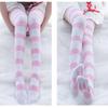 Lolita Overknee-Socken, rosa Streifen, Kawaii-Katzenpfoten-Print-Strümpfe, Lolita-Gothic-Samt-Overknee-Oberschenkel-hohe JK-lange Strümpfe