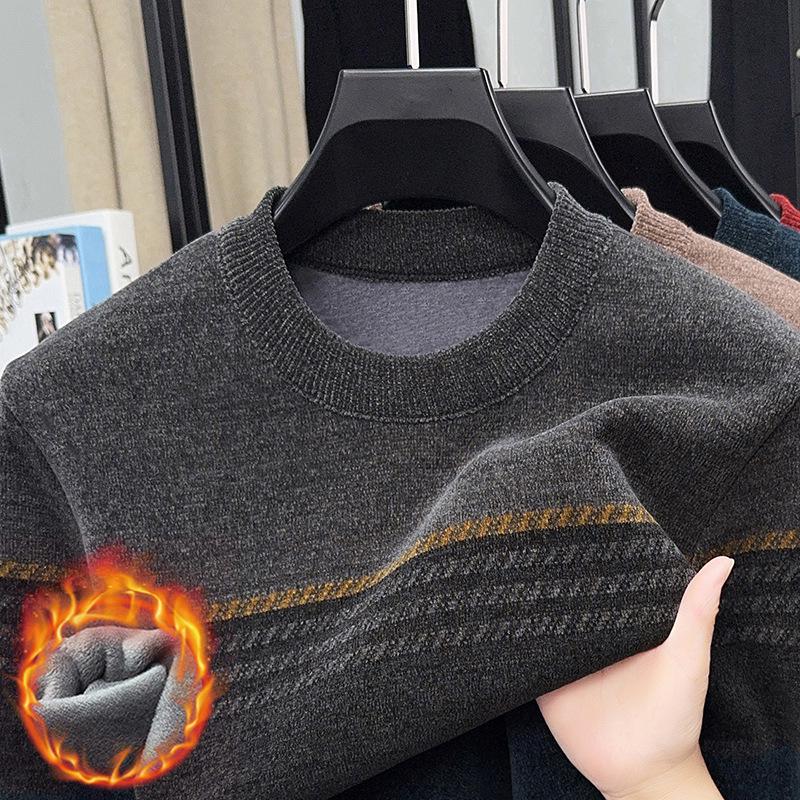 

Men s Plush Corduroy Jacquard Knit Sweater - Warm Round Neck Pullover for Autumn and Winter XXXXL