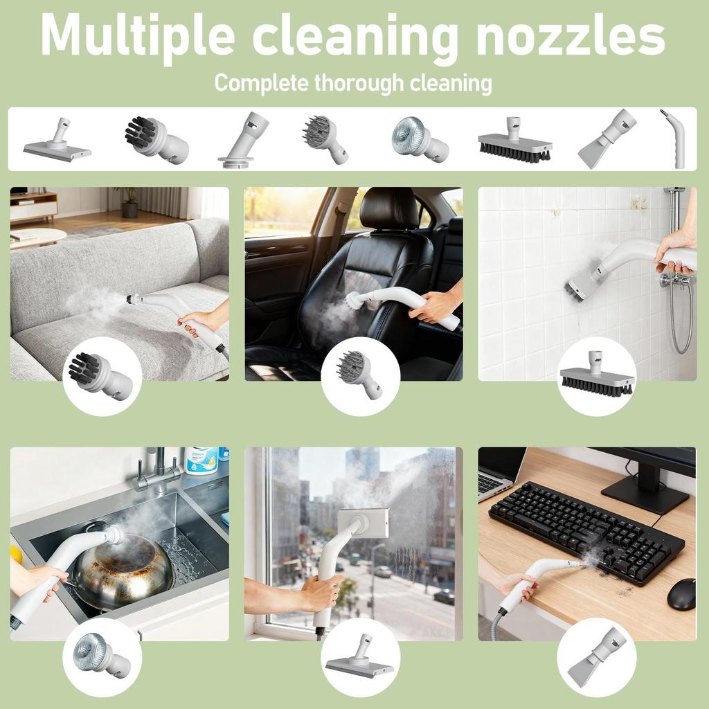Handheld Steam Cleaner, 2500W Powerful Steam Cleaner with 6 Brush Heads, Multi-Purpose Cleaner for Deep Cleaning Upholstery, Car, Kitchen, Bathroom