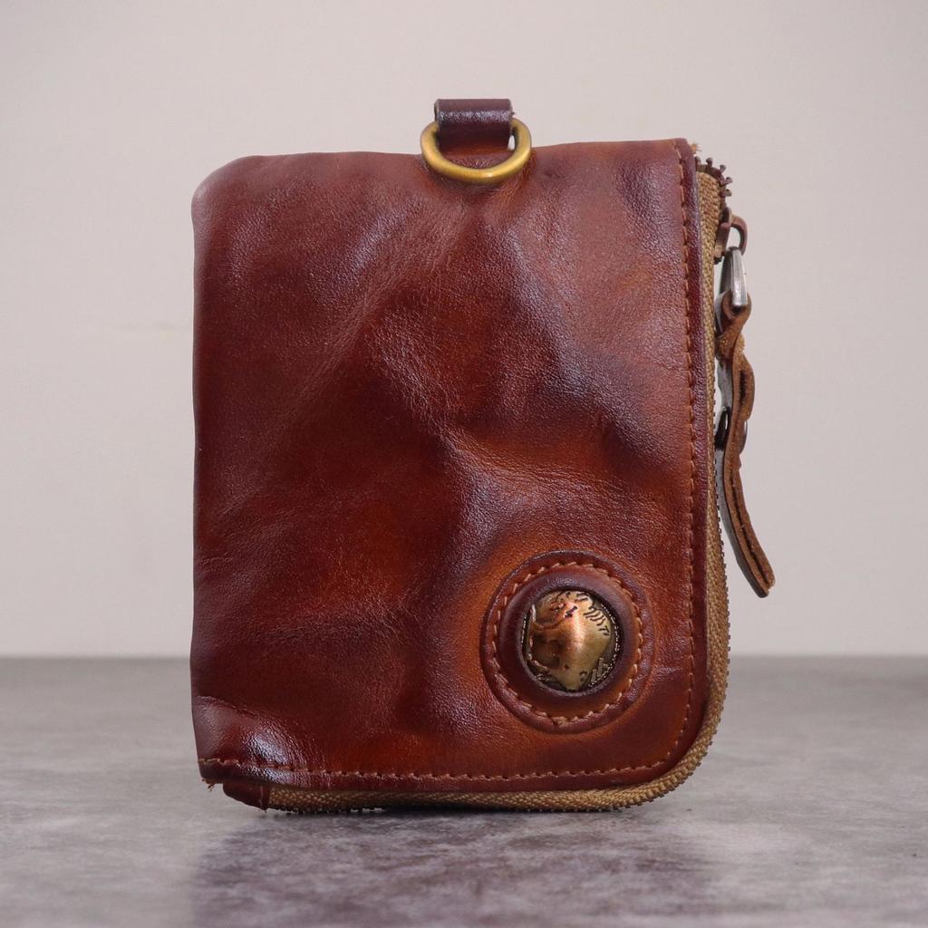 Neue Tasche Geldbörse für Herren, Vintage Japanisches pflanzlich gegerbtes Leder, Gebrauchte Geldbörse, Münzbörse, Schlüssel Tasche für Damen, Karten Tasche