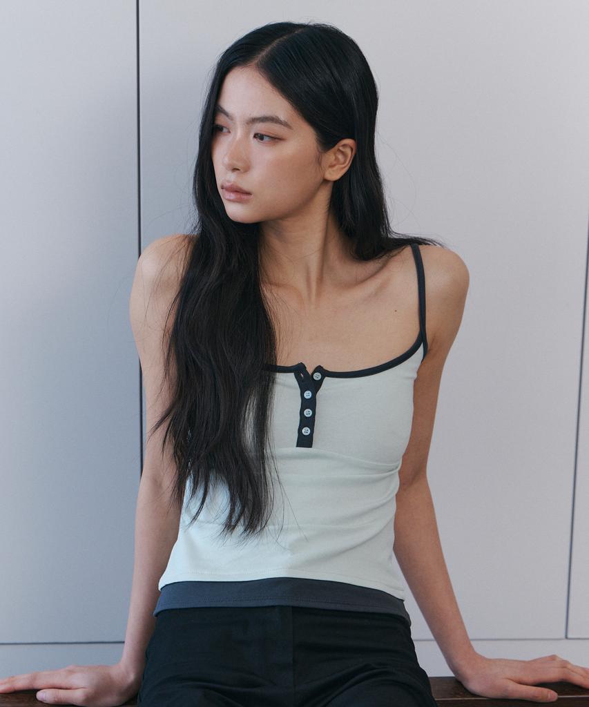 Kyuliti C Contrast Button Sleeveless Top_Mint