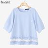 ZANZEA Women Casual Round Neck Loose Short Sleeve Stripe Blouse