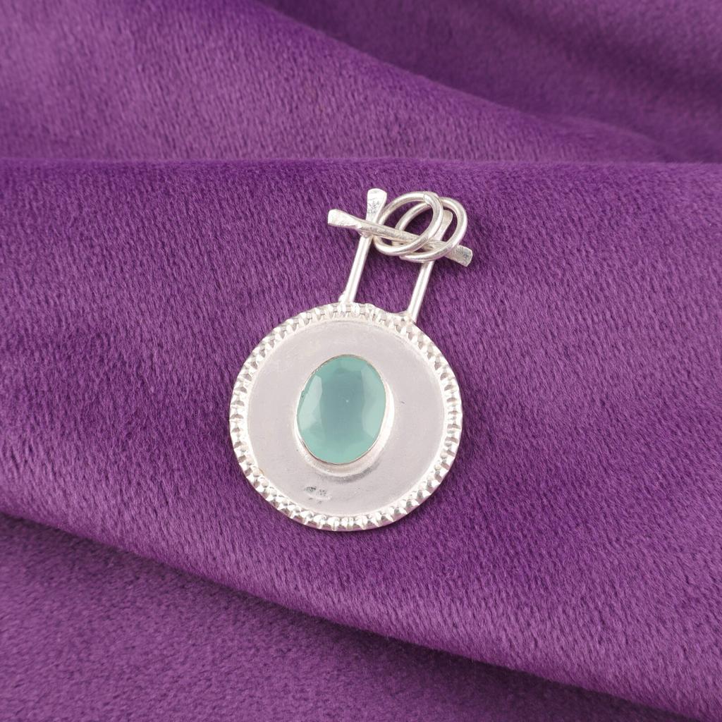 Natural Aqua Chalcedony Sterling Silver Daughter Gift Engagement Pendant Jewelry PP-57-19