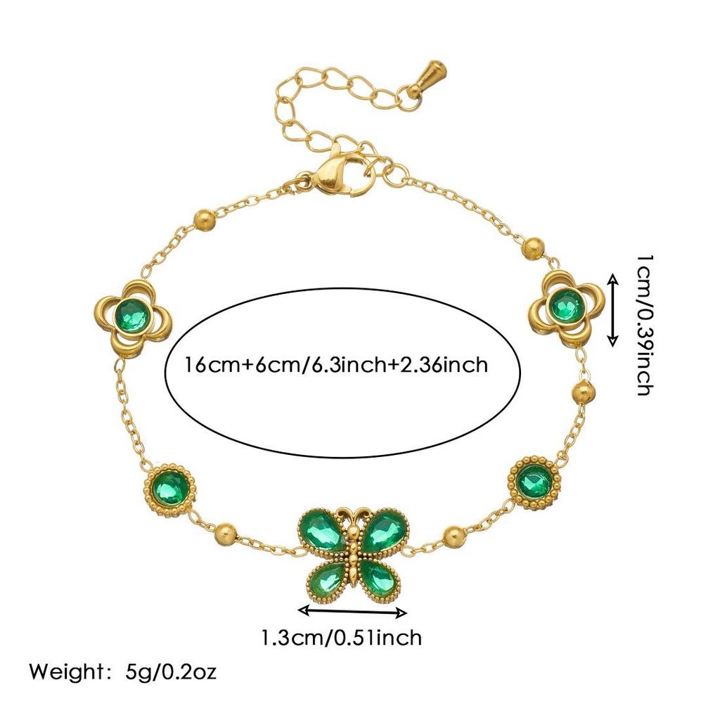 Niche Luxury Sweet Floral Butterfly Diamond Charm Gold-Plated Bracelet