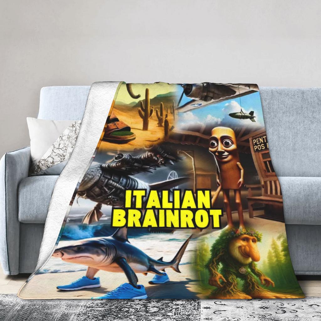 Italian Brainrot Plush Blanket Child  Flannel Throw Blanket For Living Room Super Soft Custom DIY Quality Bedspread Gift Idea