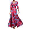 Fall Spring Maxi Dress Cross V Neck Three Quarter Sleeves Colorful Print A-line Big Swing Slim Waist Dating Shopping Banquet Long Dress