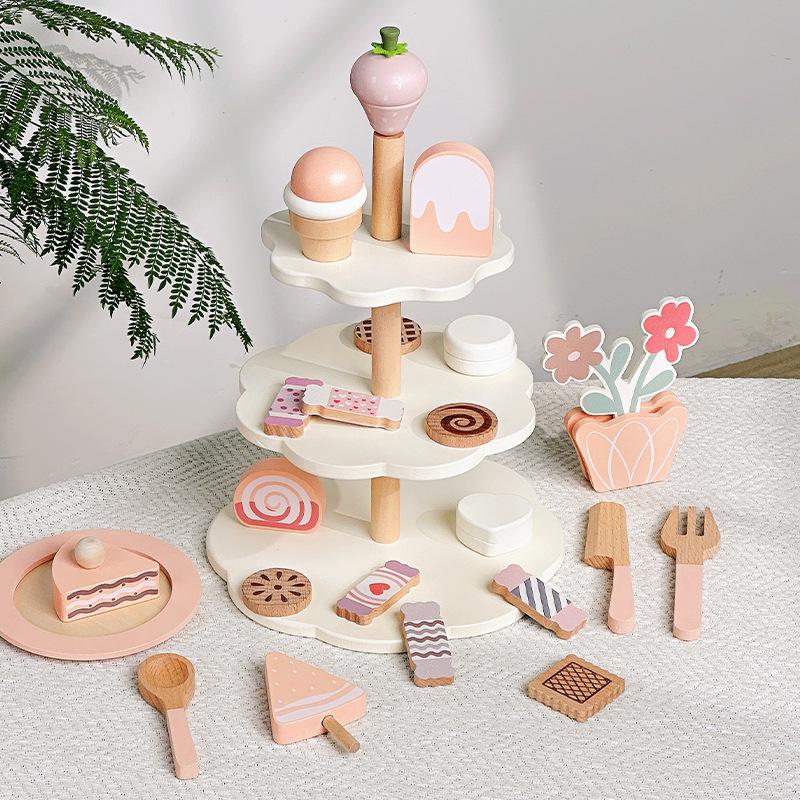 Holz Kinder Teeparty Set: Rollenspiel, Lernspielzeug für die Eltern-Kind-Teezeit