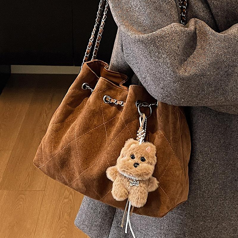 Retro high-value chain bag, women's bag, new suede bucket bag, large-capacity shoulder bag, women's bag.