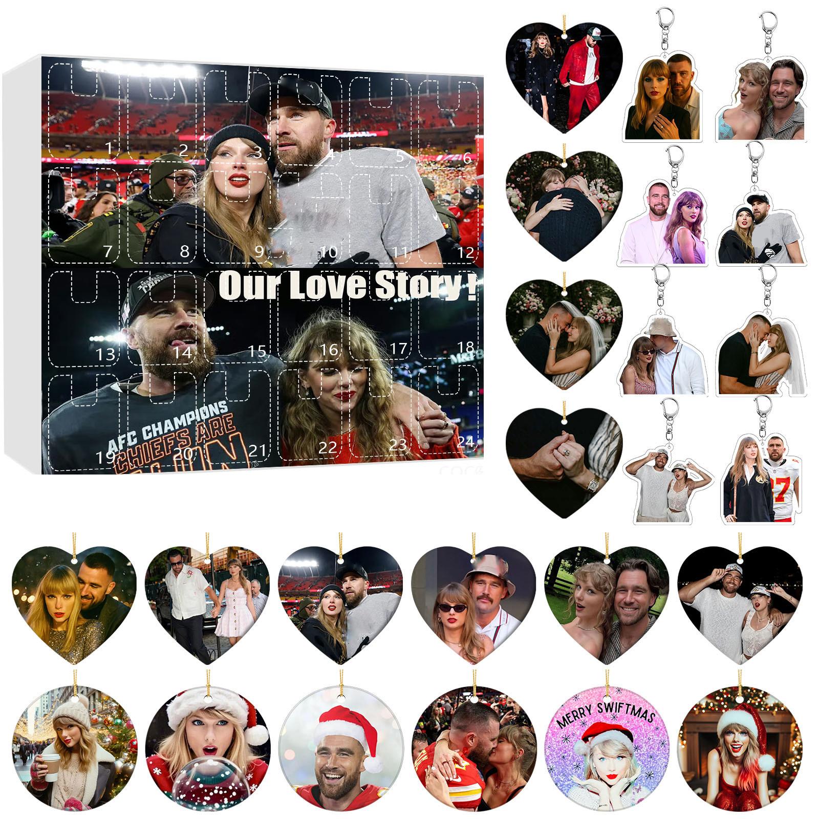 

2D Plane Box With 24 Double-sided Printed PendantsChristmas Countdown Calendar BlindBox Acrylic Pendant Christmas Tree Decoration Ornament One Size